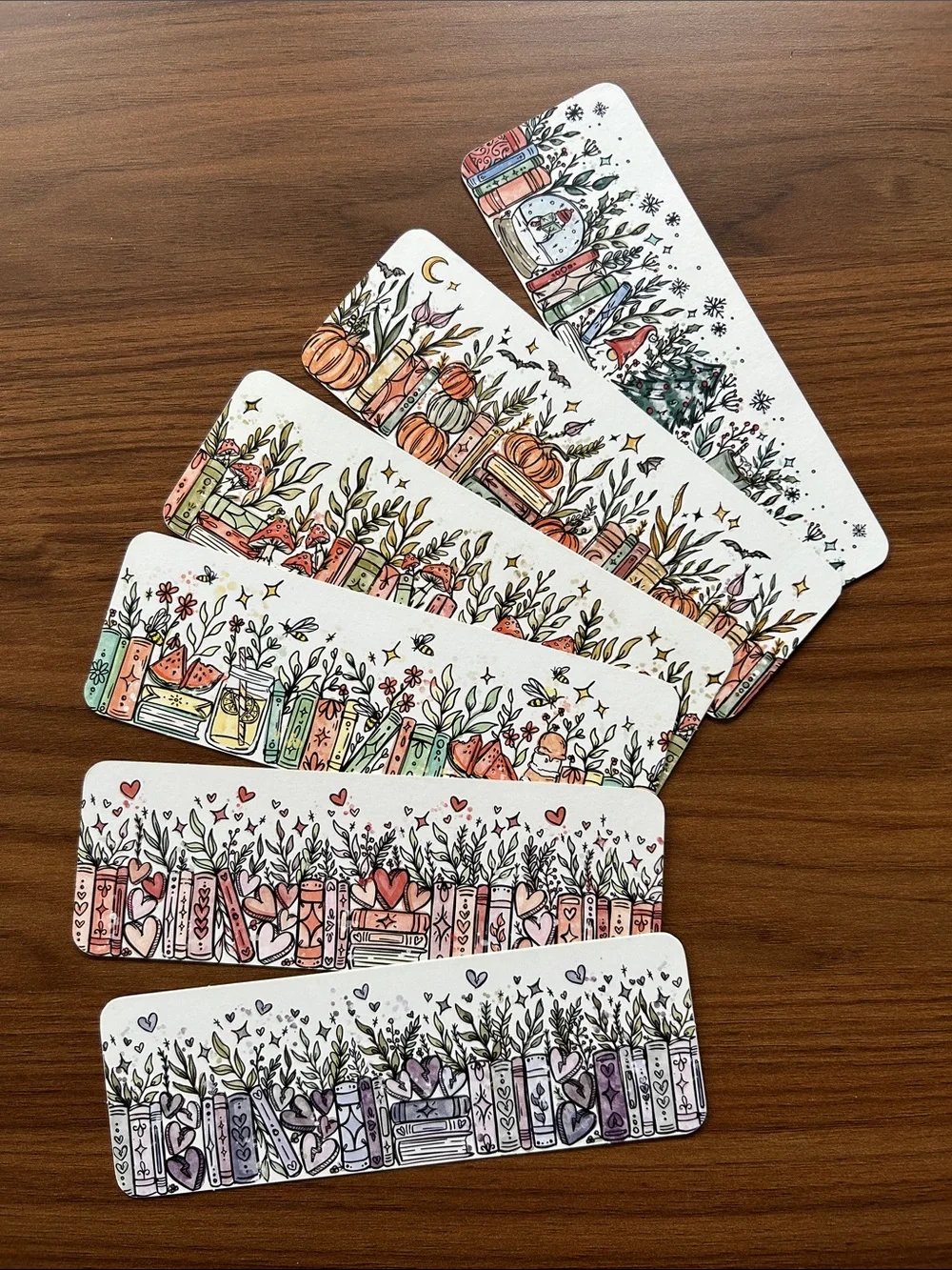 Set of 6 Seasonal Illustrated Bookmarks